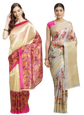 Multicolor printed art silk saree with blouse 1