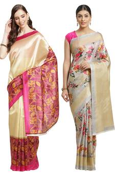 Multicolor printed art silk saree with blouse
