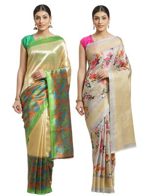 Multicolor printed art silk saree with blouse 1