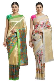 Multicolor printed art silk saree with blouse