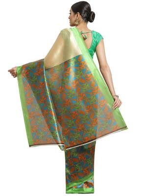 Multicolor printed art silk saree with blouse 3