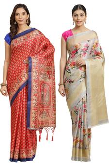Multicolor printed art silk saree with blouse