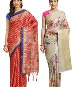 Multicolor printed art silk saree with blouse