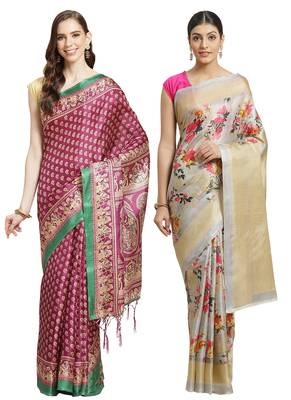 Multicolor printed art silk saree with blouse 1
