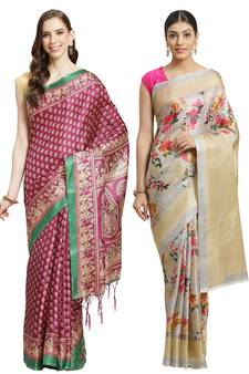 Multicolor printed art silk saree with blouse