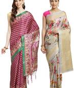 Multicolor printed art silk saree with blouse
