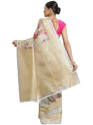 Multicolor printed art silk saree with blouse 2