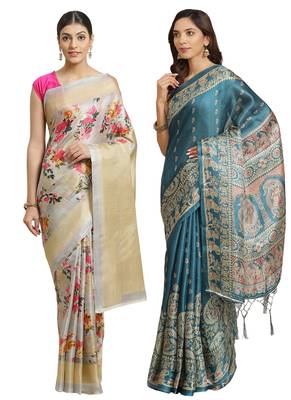 Multicolor printed art silk saree with blouse 1