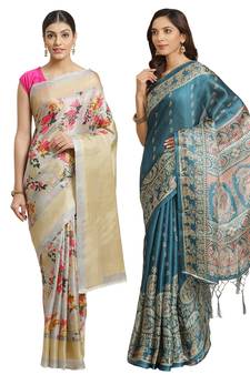 Multicolor printed art silk saree with blouse