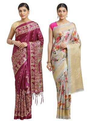 Multicolor printed art silk saree with blouse 1