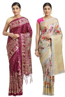 Multicolor printed art silk saree with blouse