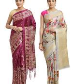 Multicolor printed art silk saree with blouse