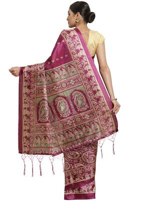 Multicolor printed art silk saree with blouse 3