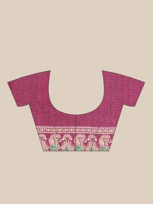 Multicolor printed art silk saree with blouse 5