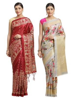 Multicolor printed art silk saree with blouse 1