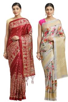 Multicolor printed art silk saree with blouse