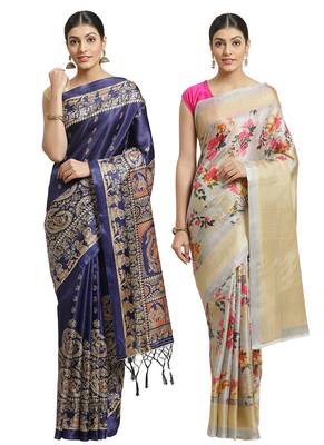 Multicolor printed art silk saree with blouse 1