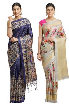 Multicolor printed art silk saree with blouse