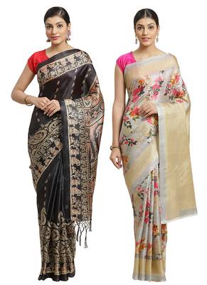 Multicolor printed art silk saree with blouse 1