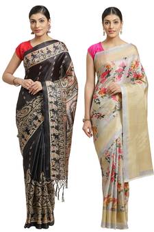 Multicolor printed art silk saree with blouse