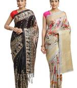 Multicolor printed art silk saree with blouse