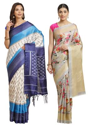 Multicolor printed art silk saree with blouse 1