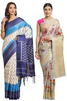 Multicolor printed art silk saree with blouse