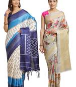 Multicolor printed art silk saree with blouse