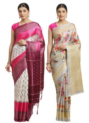 Multicolor printed art silk saree with blouse 1