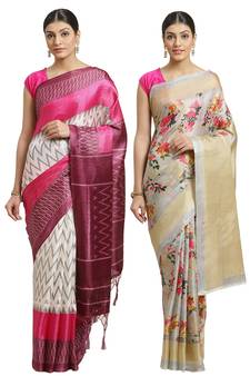 Multicolor printed art silk saree with blouse