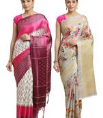 Multicolor printed art silk saree with blouse