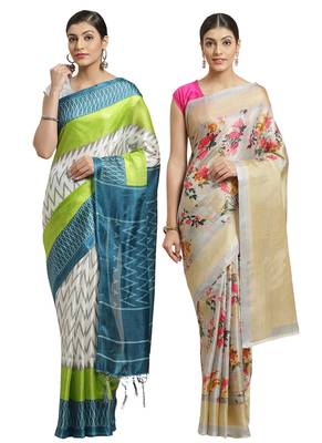 Multicolor printed art silk saree with blouse 1