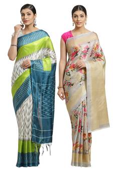 Multicolor printed art silk saree with blouse