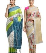 Multicolor printed art silk saree with blouse