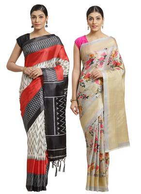 Multicolor printed art silk saree with blouse 1
