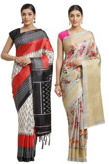 Multicolor printed art silk saree with blouse
