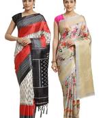 Multicolor printed art silk saree with blouse