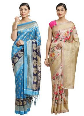 Multicolor printed art silk saree with blouse 1