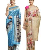 Multicolor printed art silk saree with blouse