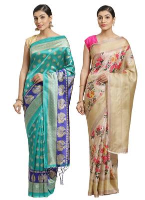 Multicolor printed art silk saree with blouse 1