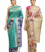 Multicolor printed art silk saree with blouse