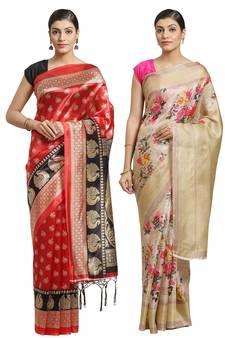 Multicolor printed art silk saree with blouse