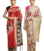 Multicolor printed art silk saree with blouse