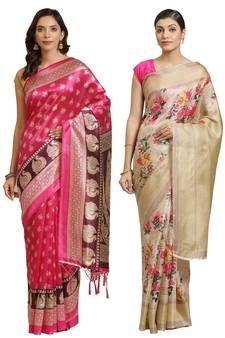 Multicolor printed art silk saree with blouse