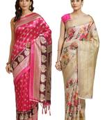 Multicolor printed art silk saree with blouse
