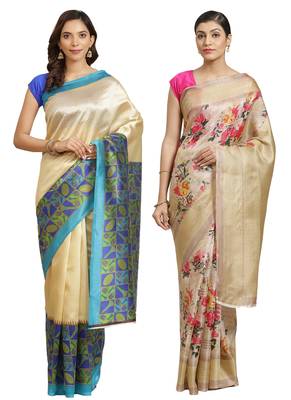 Multicolor printed art silk saree with blouse 1