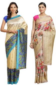 Multicolor printed art silk saree with blouse