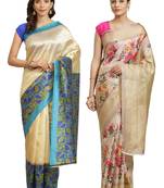 Multicolor printed art silk saree with blouse