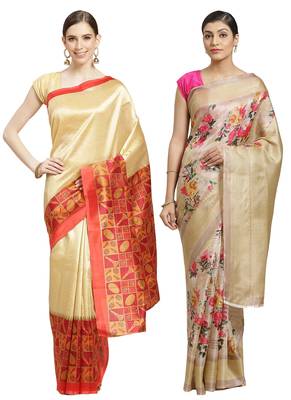 Multicolor printed art silk saree with blouse 1