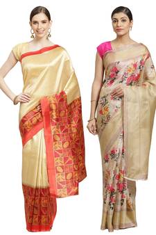 Multicolor printed art silk saree with blouse